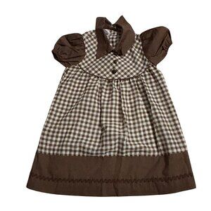 Vintage Brown & White Sears Gingham Girls Dress 5 Puff Sleeves & Peter Pan Colla